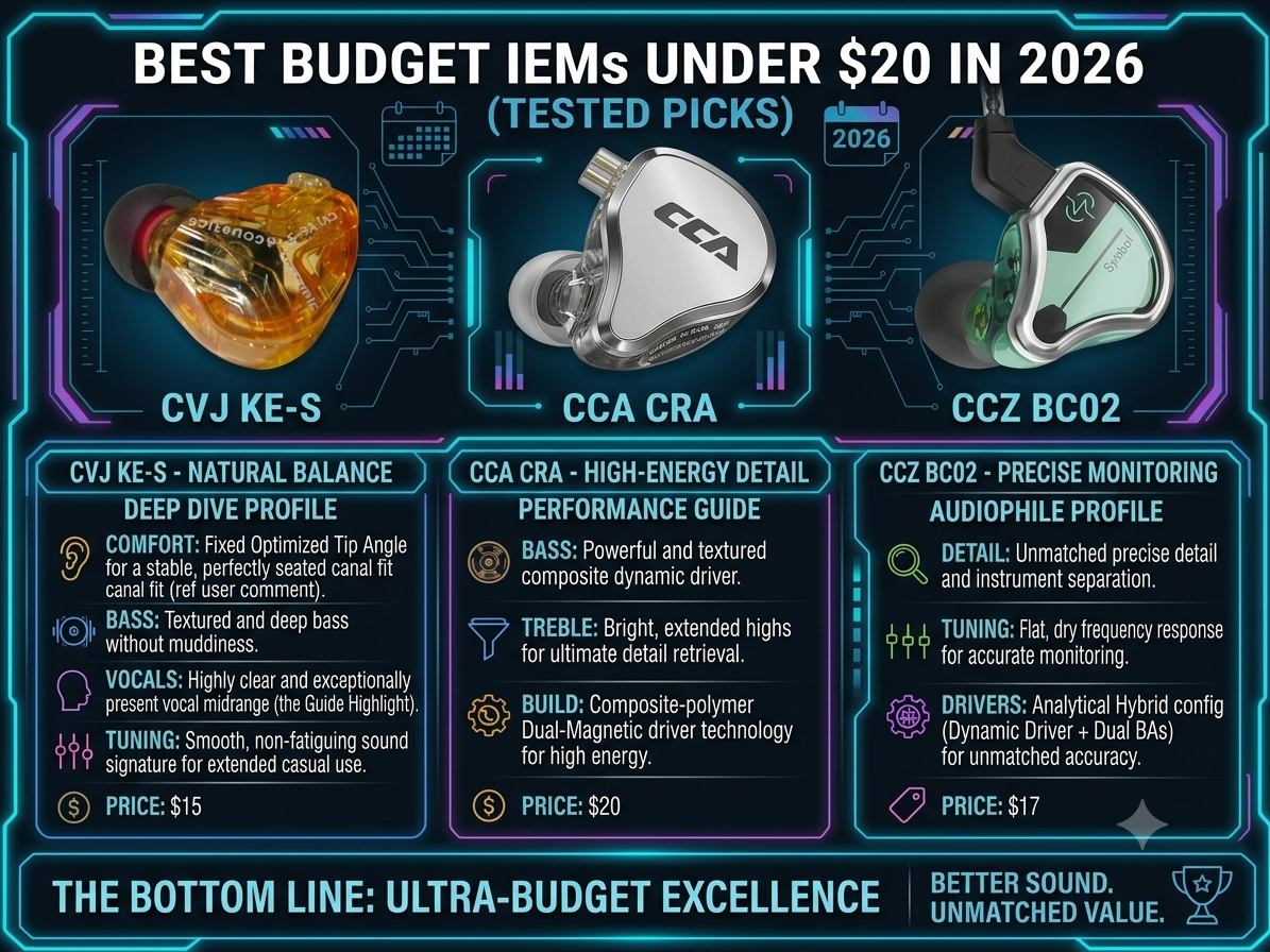 Best Budget IEMs Under $20 in 2026 (Tested Picks)