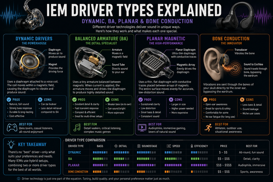 IEM Driver Types Explained: Dynamic, BA, Planar & Bone Conduction