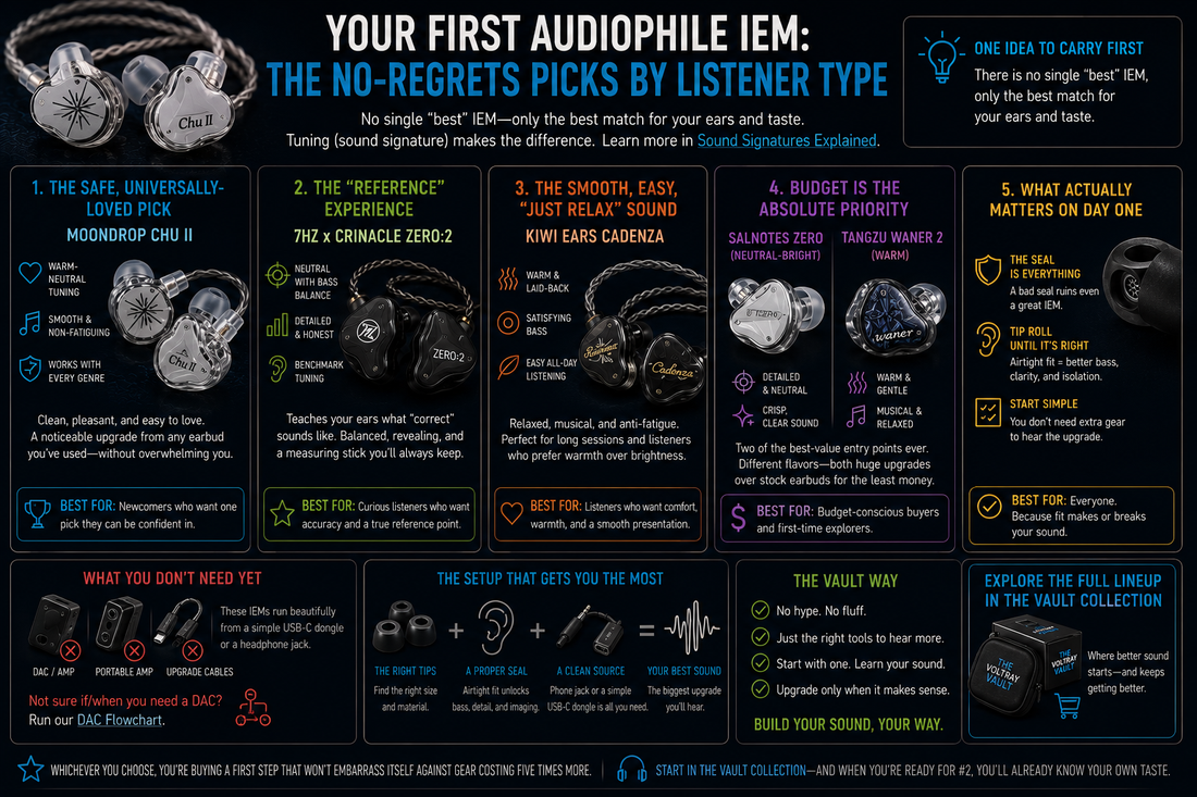 A informational diagram about the best IEMs for beginners by listener type