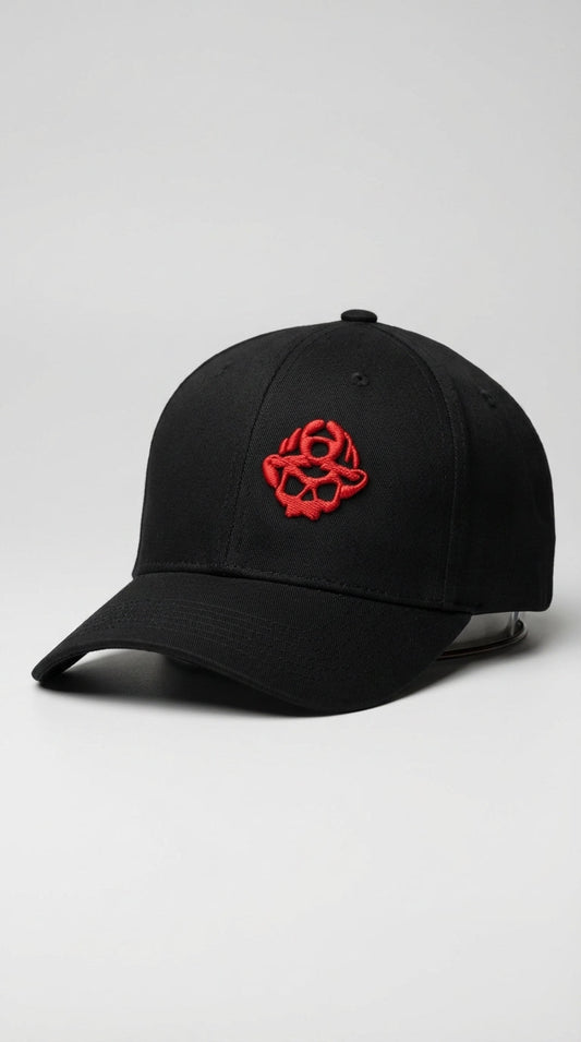 Red 3D Puff Skull Logo Flexfit Hat