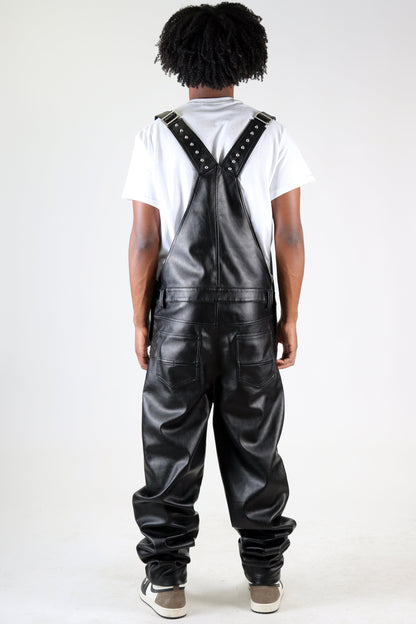DRAKON Fine Faux Leather Overall Pants