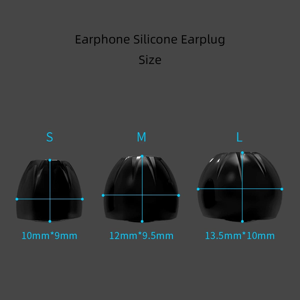KZ Memory Foam Eartips in three sizes (S, M, L) with measurements displayed on a dark background.