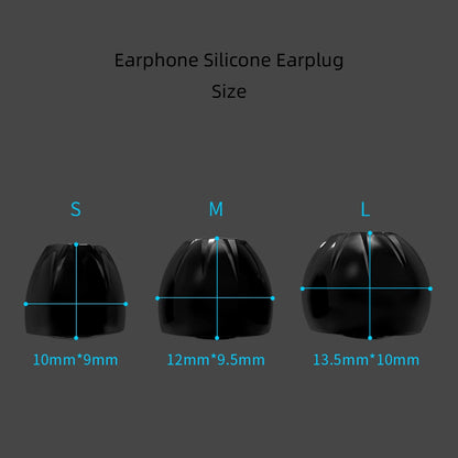 KZ Memory Foam Eartips in three sizes (S, M, L) with measurements displayed on a dark background.