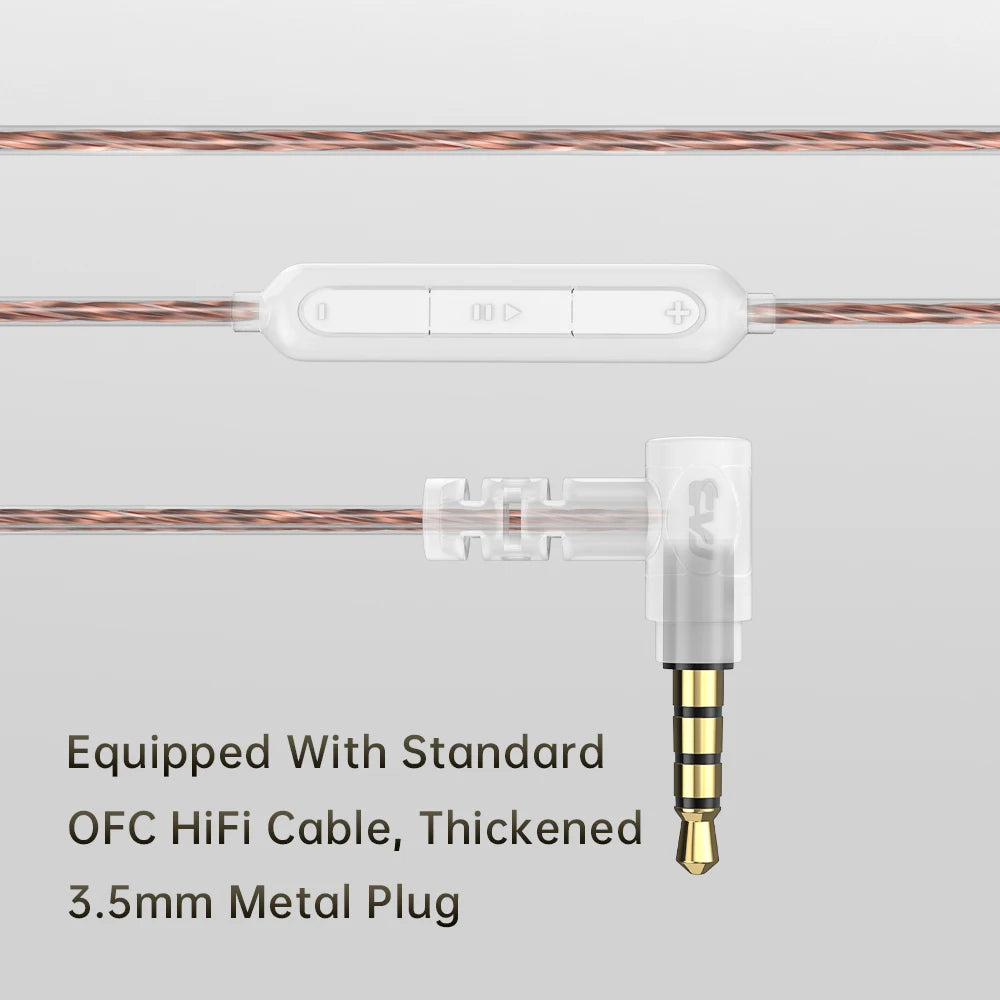 THE VOLTRAY VAULT CVJ KE S features a thickened OFC HiFi cable with a 3.5mm metal plug and in-line control buttons.