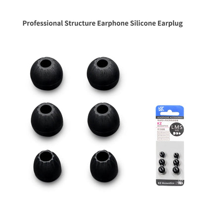 KZ Memory Foam Eartips in black, featuring six earplugs in various sizes, packaged for earphone use.