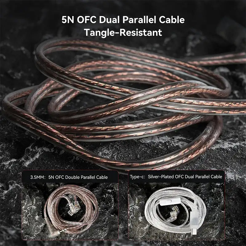 5N OFC Dual Parallel Cable by THE VOLTRAY VAULT, featuring tangle-resistant design and Type-C connector.