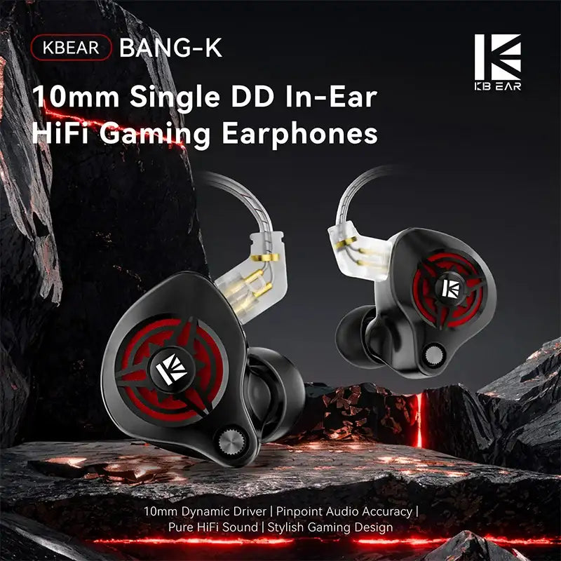KBEAR BK-1 gaming earphones with 10mm dynamic driver, featuring a stylish design and high-fidelity audio quality.