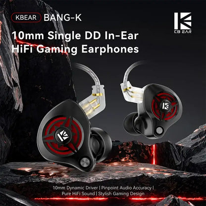KBEAR BK-1 gaming earphones with 10mm dynamic driver, featuring a stylish design and high-fidelity audio quality.