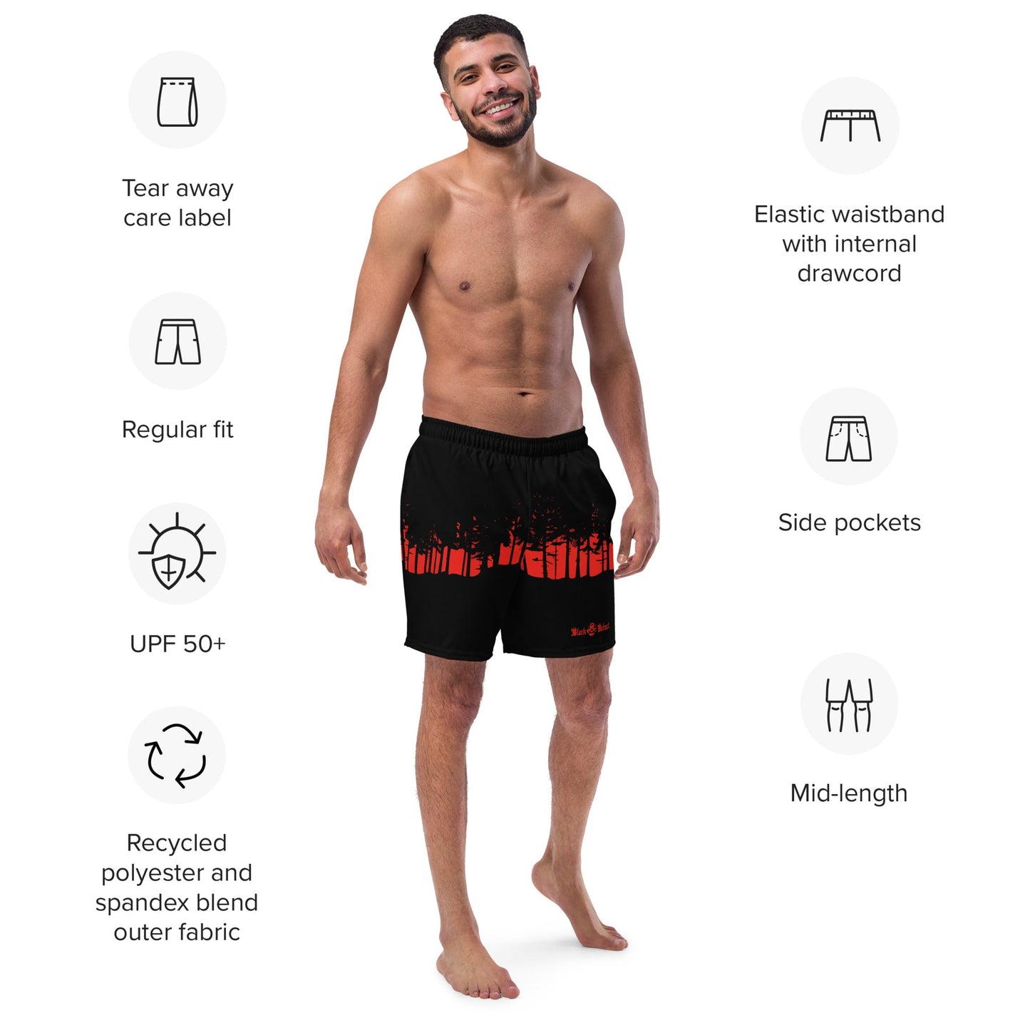 Forest Red Line Men's Swim Trunks