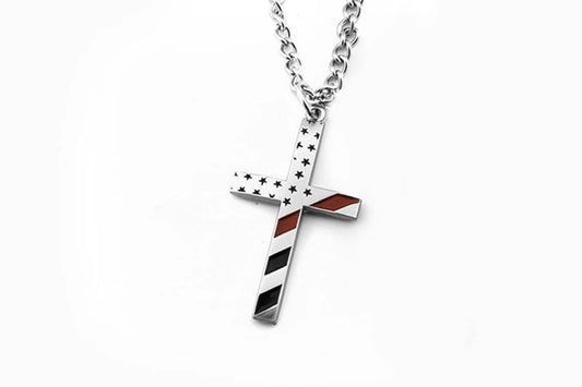 Thin Red Line Cross Pendant and Chain (24in)