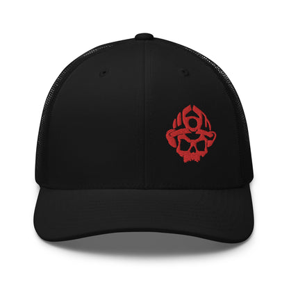 Red 3D Puff Skull Logo Trucker Hat
