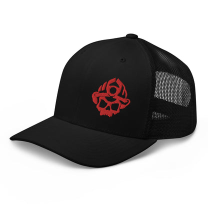 Red 3D Puff Skull Logo Trucker Hat
