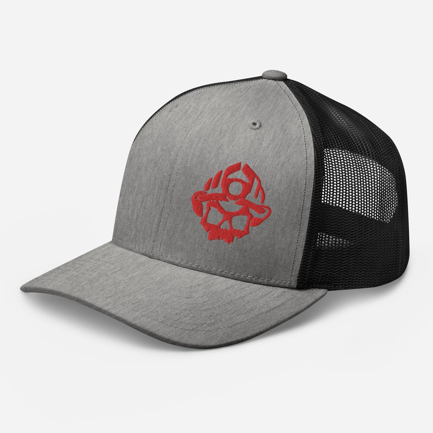 Red 3D Puff Skull Logo Trucker Hat
