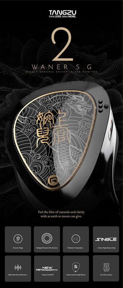 TangZu Waner 2: sleek black design with intricate gold detailing, featuring dynamic drive technology for enhanced sound.