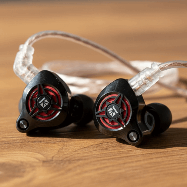 KBEAR BK-1 in-ear gaming earphones in black and red with detachable 2-pin cable