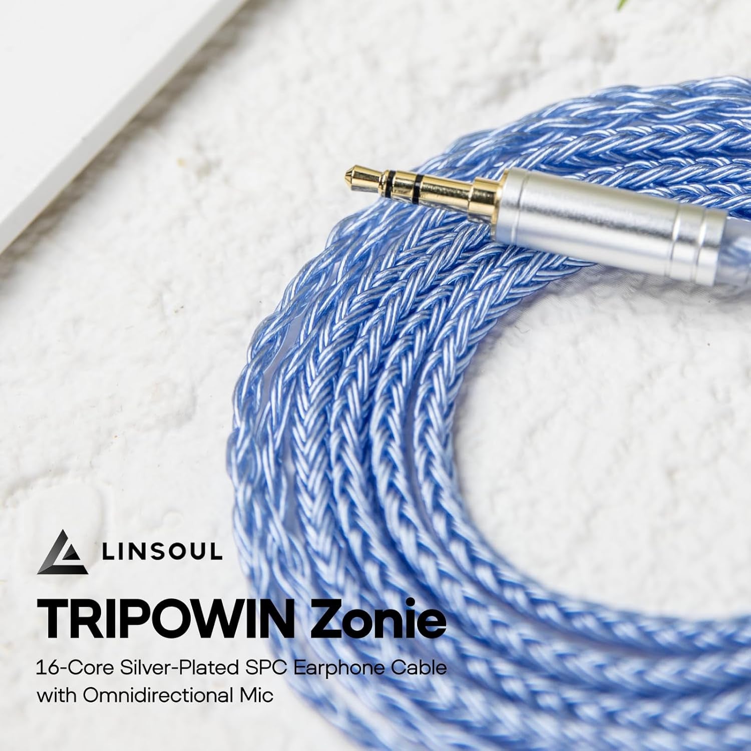Linsoul Tripowin Zonie Cable, 16-core silver-plated SPC earphone cable with omnidirectional mic, in blue.