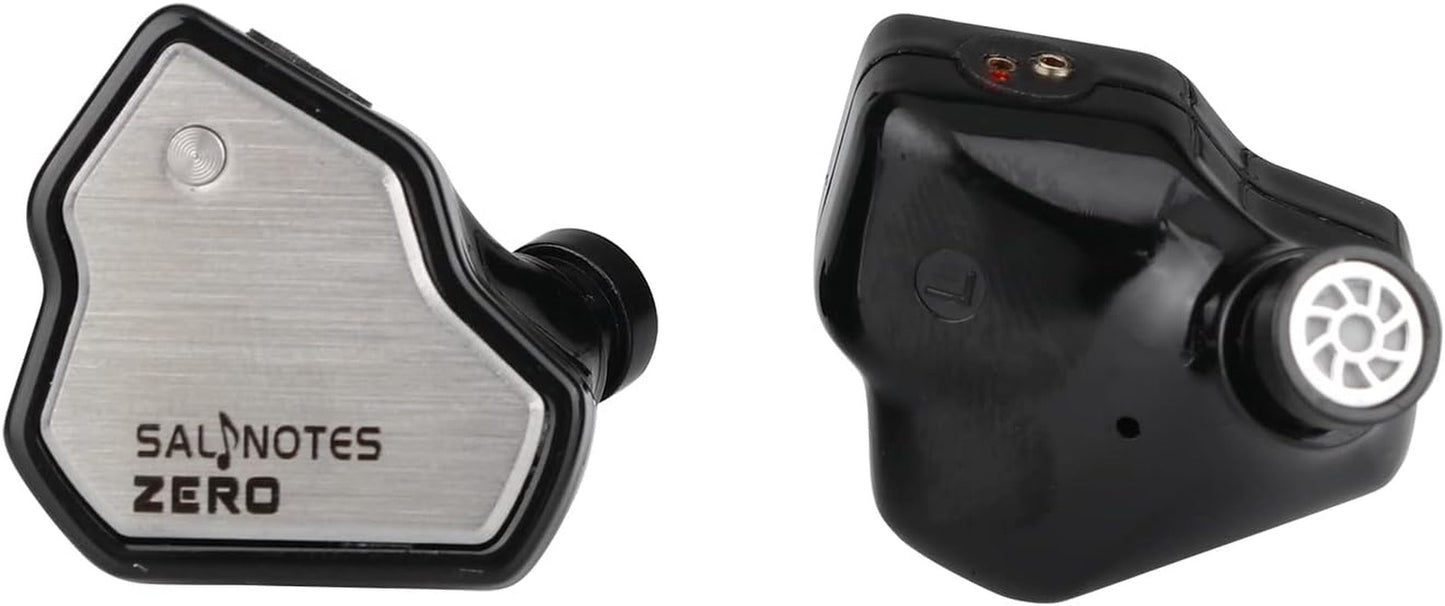 Salnotes Zero black and silver wired in-ear monitor earbuds with metal faceplate and silicone ear tips