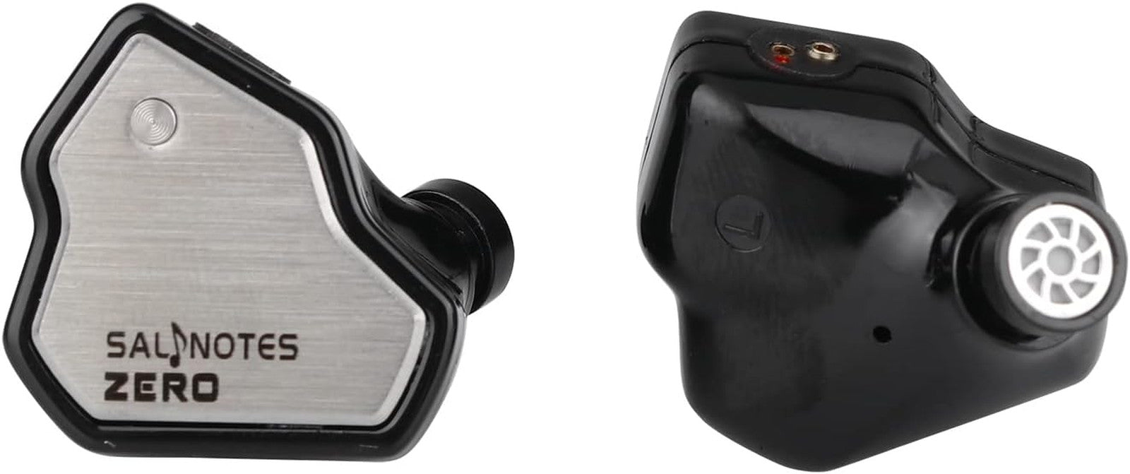 Salnotes Zero black and silver wired in-ear monitor earbuds with metal faceplate and silicone ear tips