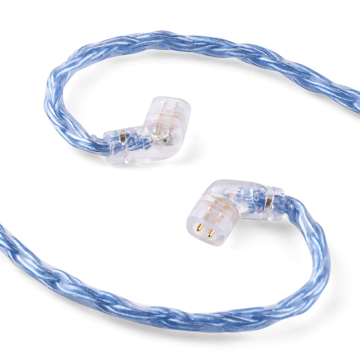 Linsoul Tripowin Zonie Cable with a twisted blue design and angled connectors for in-ear monitors.
