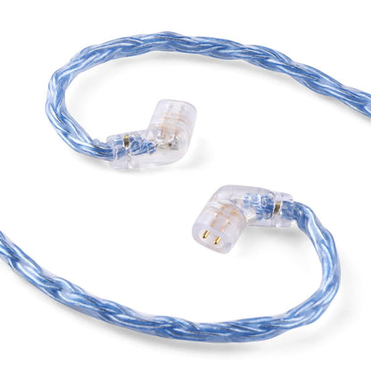 Linsoul Tripowin Zonie Cable with a twisted blue design and angled connectors for in-ear monitors.
