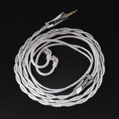FAAEAL IEM Cable by THE VOLTRAY VAULT, featuring a braided design with clear connectors and a gold-plated 3.5mm jack.