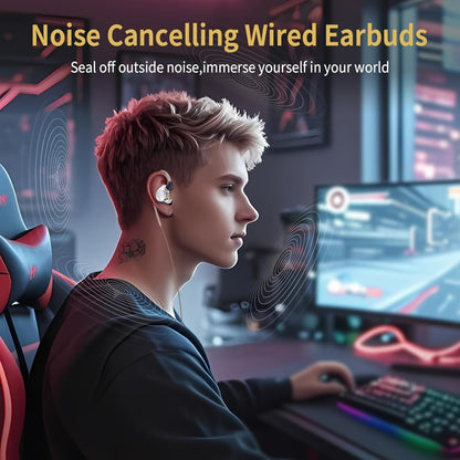 Noise Cancelling Wired Earbuds CCZ MC02, designed for immersive sound experience while gaming or listening.