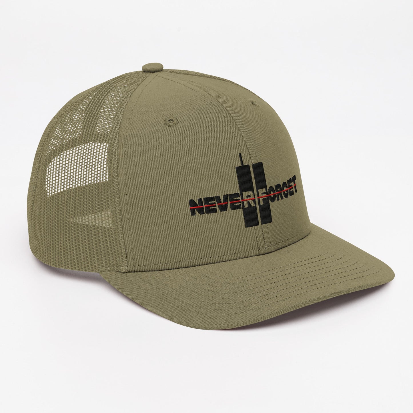 Never Forget 9/11 Thin Red Line Trucker Hat